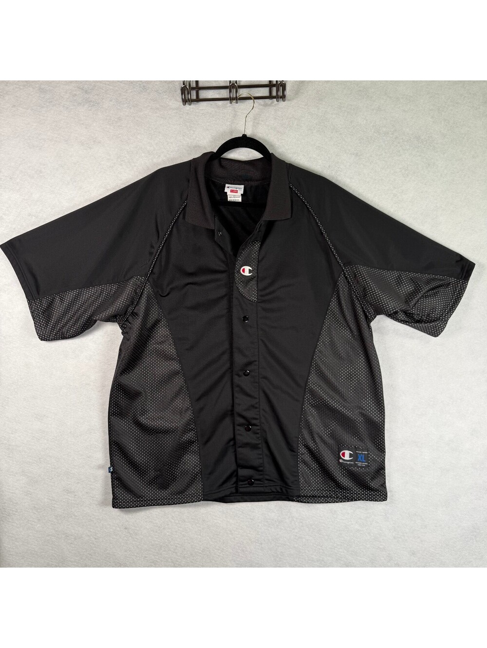 Champion Black Snap Umpire Referee Coach Athletic Warmup Jersey Shirt XL